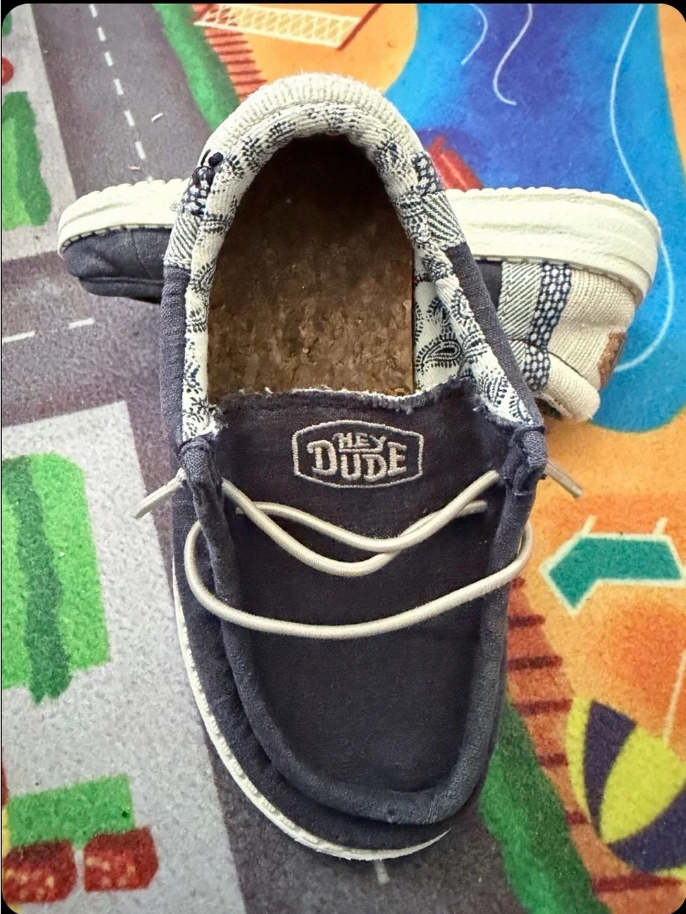 Hey Dude Navy Blue Canvas Slip-Ons with White Laces size 9